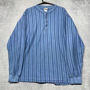 Vintage L.L. Bean Shirt Mens XL Blue Black Snowberry Stripes Cotton Henley Neck